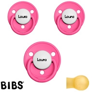 Bibs de Lux sutter med navn (Raspberry- HK) Runde Latex str.2, 3 pack